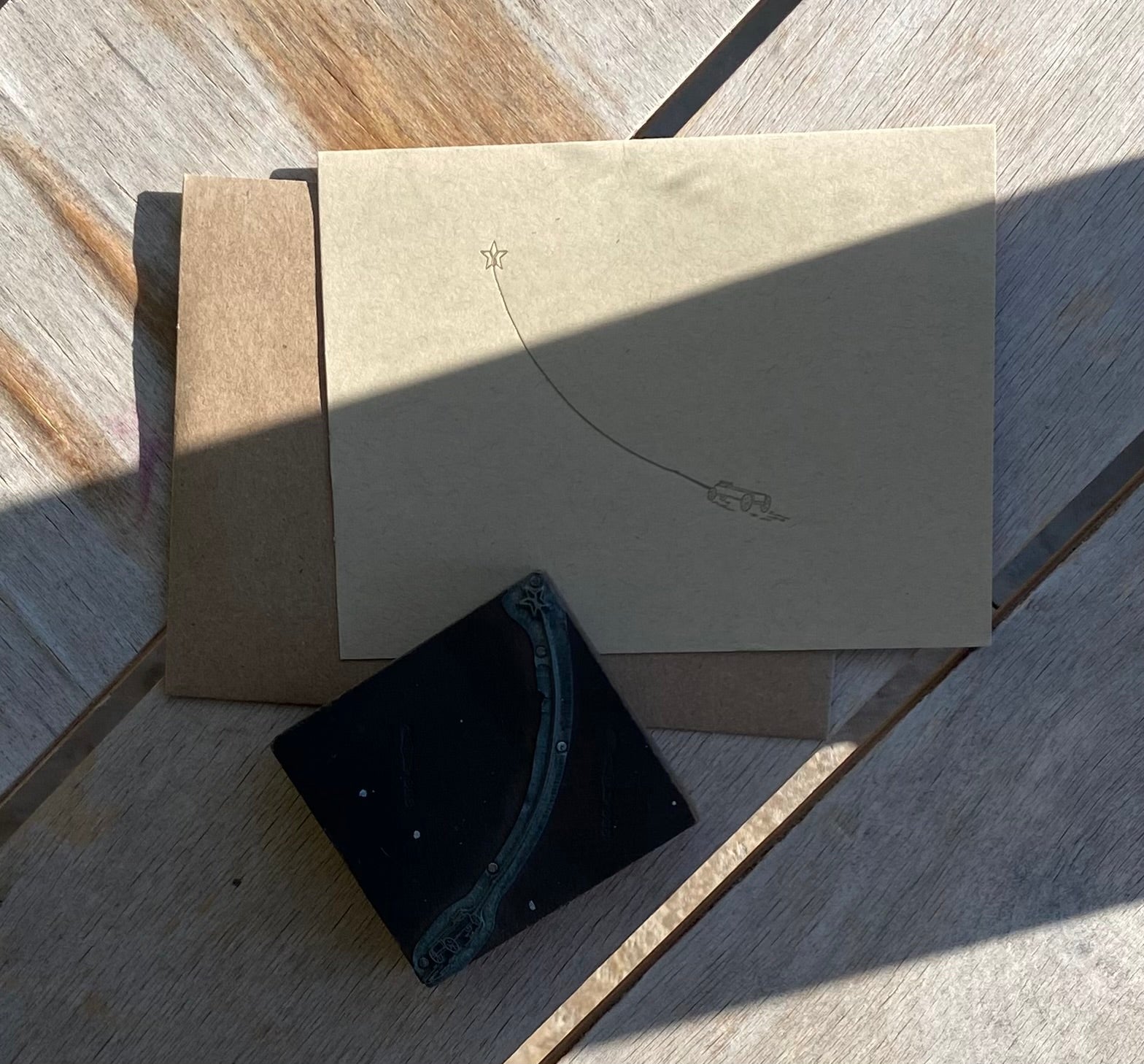 Wagon and Star letterpress greeting card