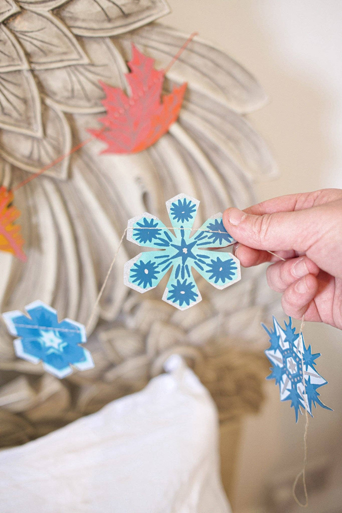 Snowflakes sewn garland