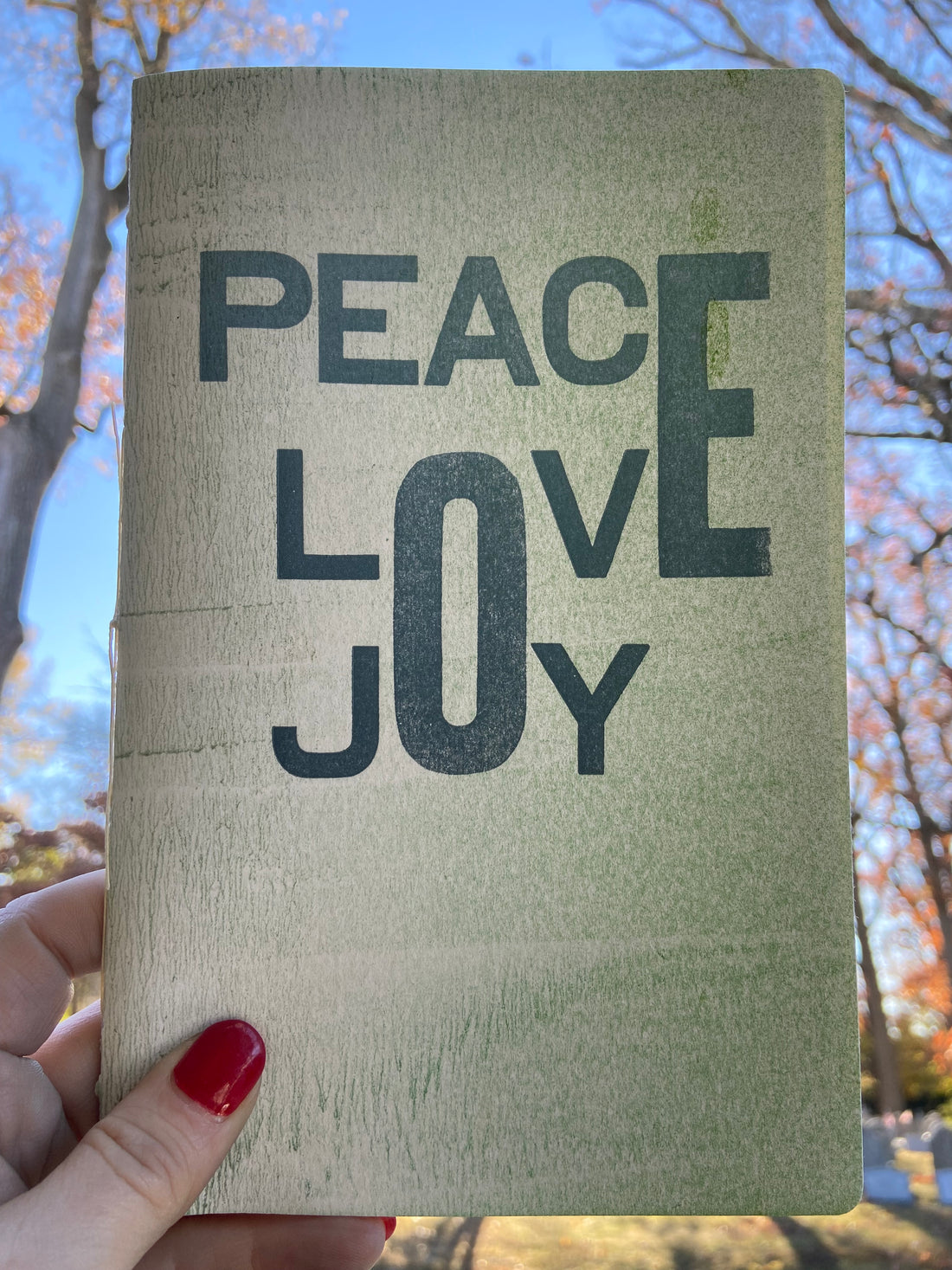 Peace Love Joy Hand-Bound Blank Notebook