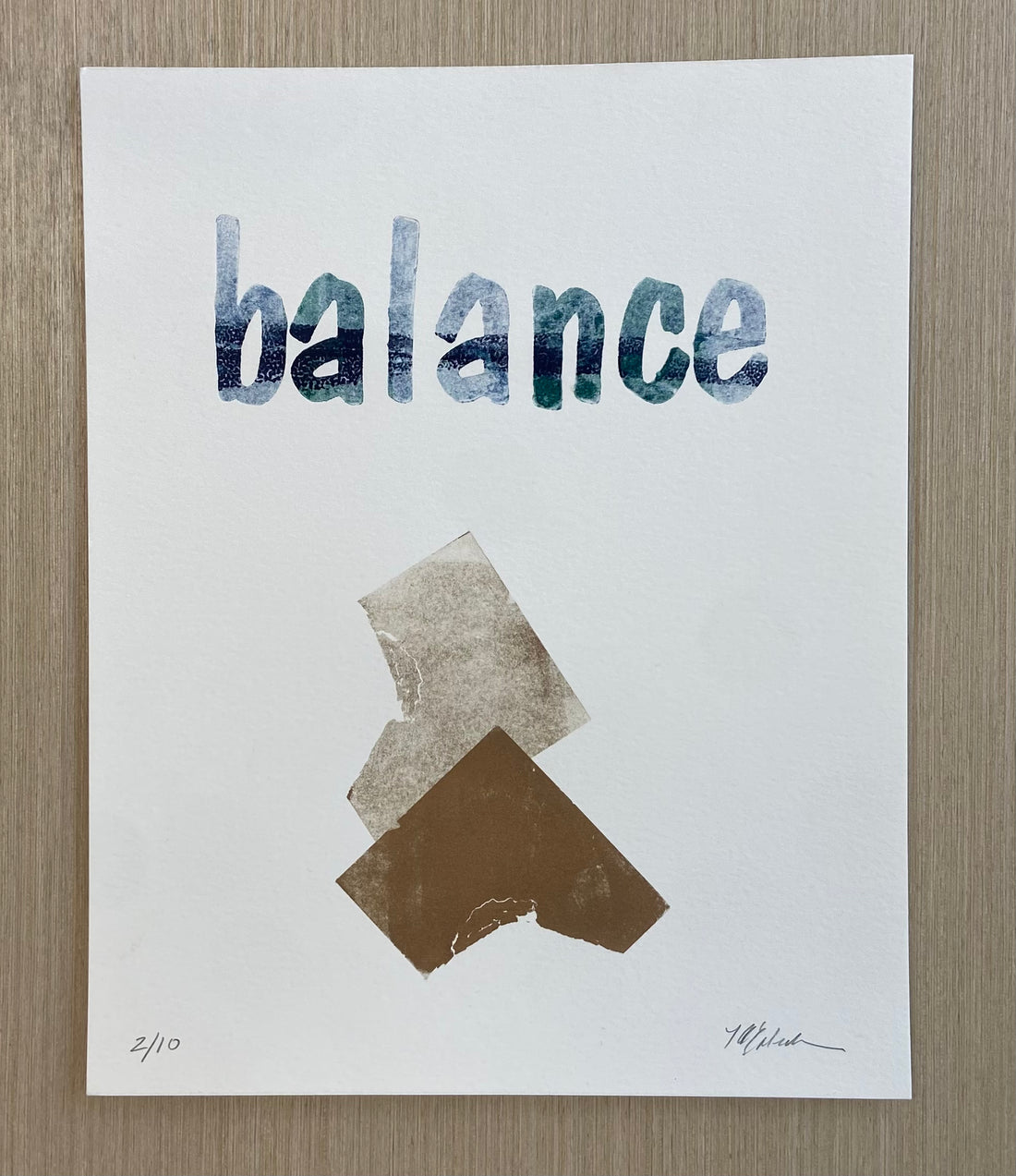 "Imperfect balance act" letterpress variable edition print